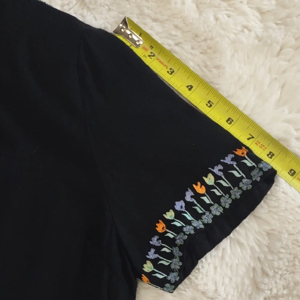 Sarah Elizabeth Black Short Sleeve Shirt with Embroidered Sleeves - Picture 12 of 17